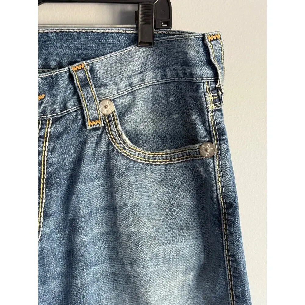 VTG True Religion Ricky Straight Jeans 38 Medium Wash Distressed Y2K Made in USA